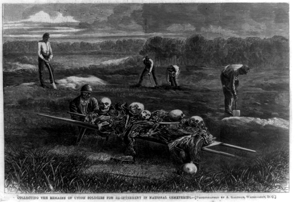 Collecting the remains of Union soldiers for reinterment in national cemeteries - photographed by A. Gardner, Washington, D.C. ; S. Fox. LCCN89715614