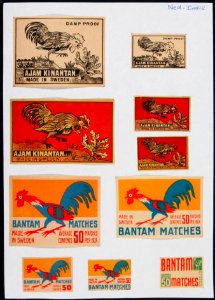 Collectie NMvWereldculturen, TM-6477-82, Etiketten van luciferdoosjes, 1900-1949