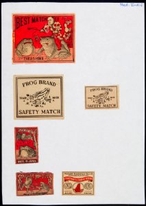 Collectie NMvWereldculturen, TM-6477-93, Etiketten van luciferdoosjes, 1900-1949