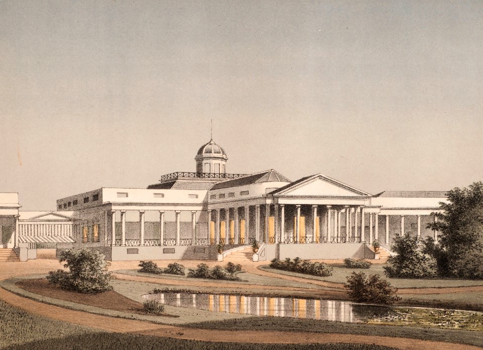 Collectie NMvWereldculturen, TM-H-3434, Litho- Het paleis van de Gouverneur-Generaal te Bogor, het voormalige Buitenzorg, Jhr. Josias Cornelis Rappard, 1889