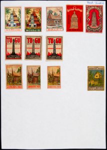 Collectie NMvWereldculturen, TM-6477-100, Etiketten van luciferdoosjes, 1900-1949