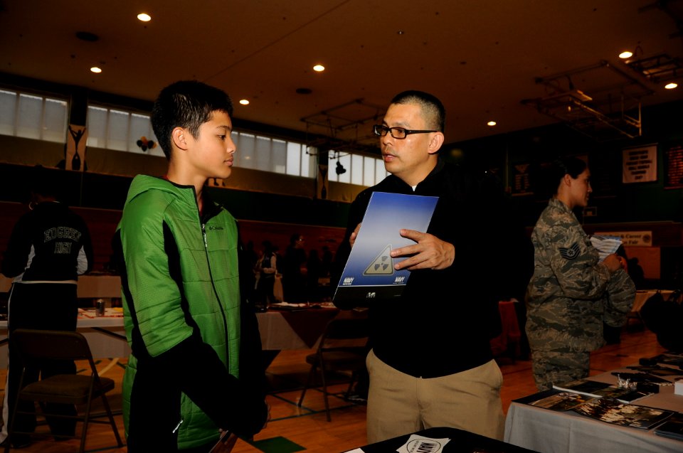College fair at Misawa Air Base, Japan's Robert Edgren High School 150416-N-EC644-068