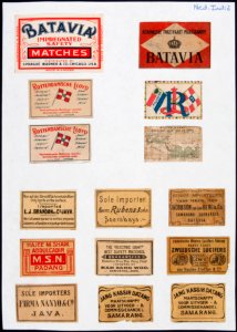 Collectie NMvWereldculturen, TM-6477-105, Etiketten van luciferdoosjes, 1900-1949