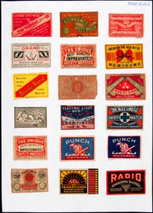 Collectie NMvWereldculturen, TM-6477-116, Etiketten van luciferdoosjes, 1900-1949