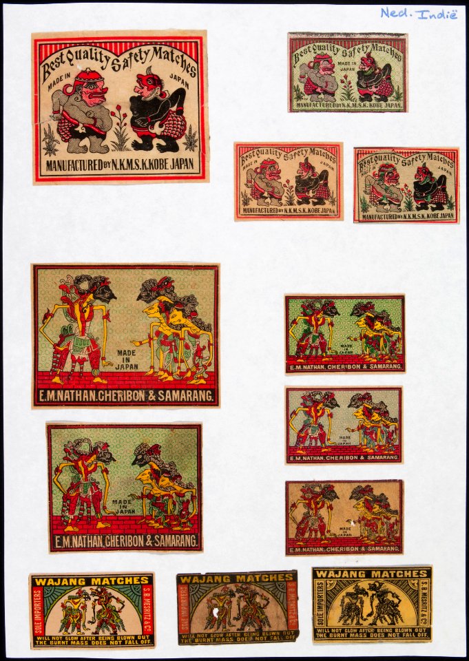 Collectie NMvWereldculturen, TM-6477-123, Etiketten van luciferdoosjes, 1900-1949