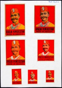 Collectie NMvWereldculturen, TM-6477-134, Etiketten van luciferdoosjes, 1900-1949