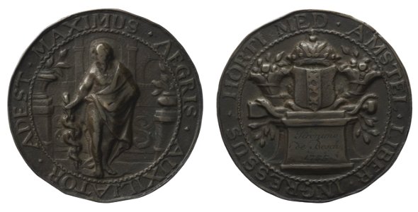 Collegium Medicum toegangspenning Hortus Medicus t.n.v. Jeronimo de Bosch, 1755 (1740-1811) (aanstelling als apothekersleerling), objectnr PB 93
