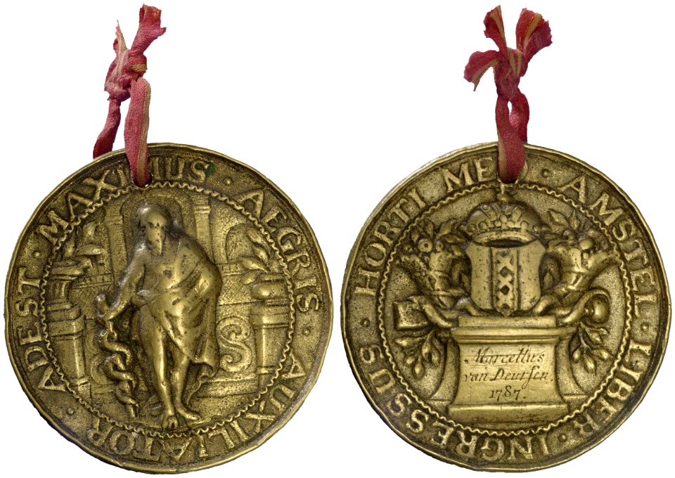 Collegium Medicum toegangspenning Hortus Medicus t.n.v. Marcellus van Deursen, 1787 (aanstelling als apothekersknecht), objectnr PA 1100