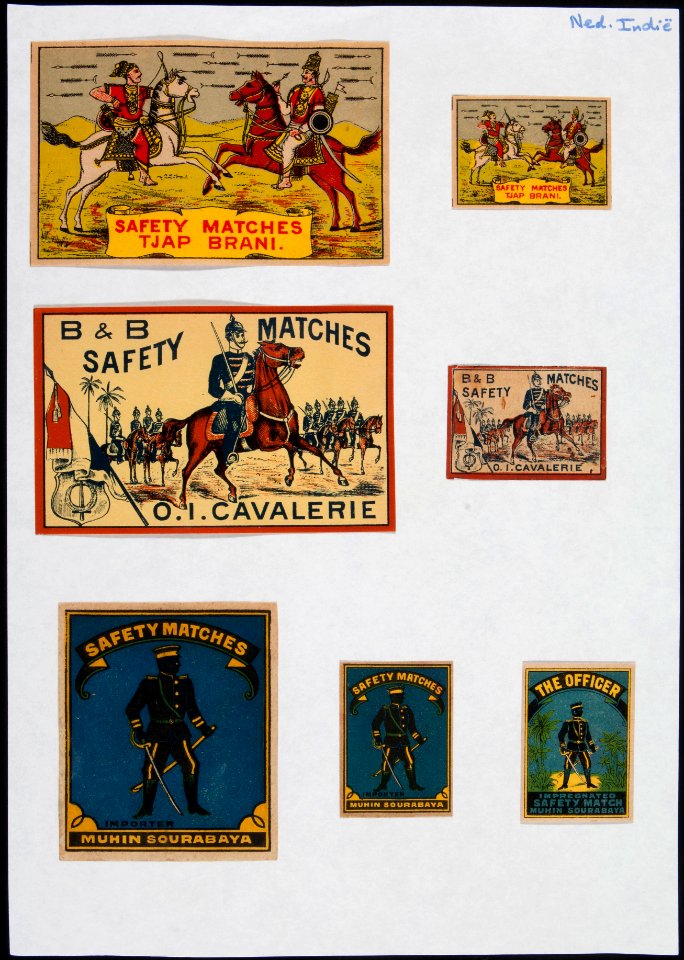 Collectie NMvWereldculturen, TM-6477-145, Etiketten van luciferdoosjes, 1900-1949