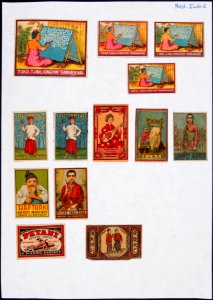 Collectie NMvWereldculturen, TM-6477-156, Etiketten van luciferdoosjes, 1900-1949