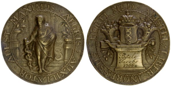 Collegium Medicum toegangspenning Hortus Medicus t.n.v. Boele Jacobs, 1766 (aanstelling als apothekersknecht), objectnr PA 1094