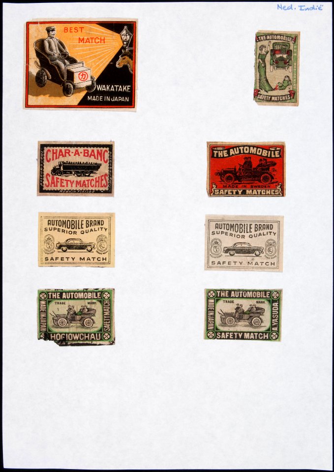 Collectie NMvWereldculturen, TM-6477-163, Etiketten van luciferdoosjes, 1900-1949