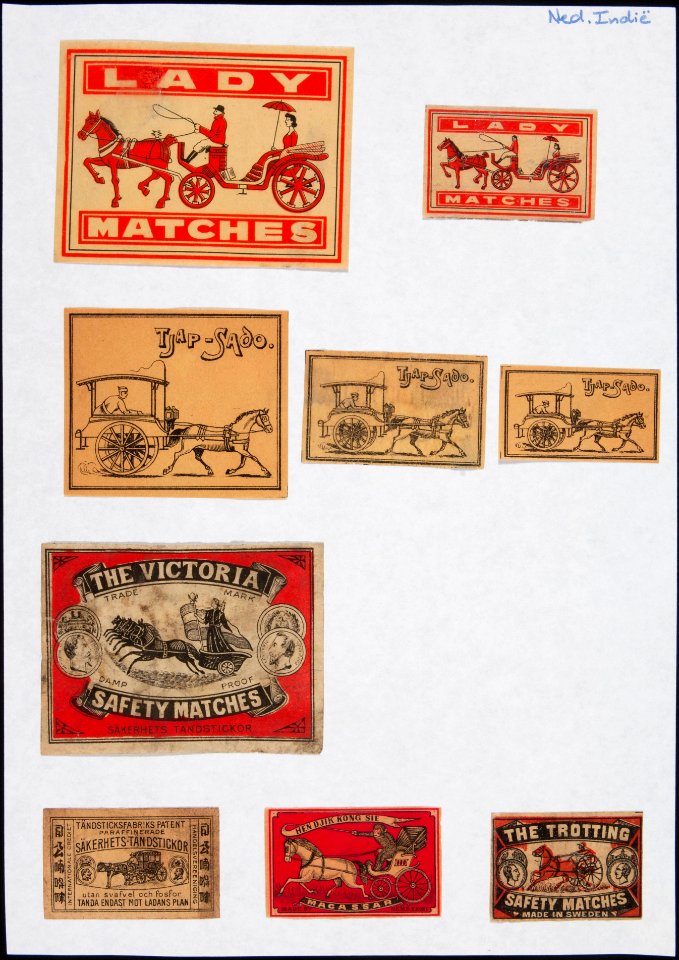 Collectie NMvWereldculturen, TM-6477-167, Etiketten van luciferdoosjes, 1900-1949