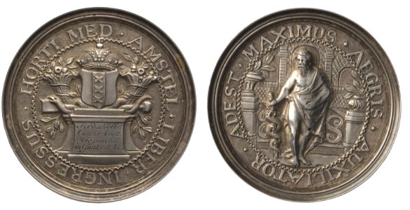 Collegium Medicum toegangspenning Hortus Medicus t.n.v. Ferdinand van Collen, curator Horti Medici Amstelaedamensis, 1748, objectnr PB 92