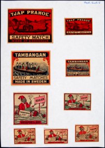 Collectie NMvWereldculturen, TM-6477-170, Etiketten van luciferdoosjes, 1900-1949