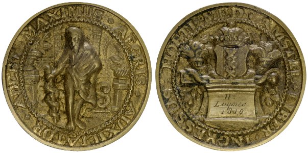 Collegium Medicum toegangspenning Hortus Medicus t.n.v. H. Luymes, 1819 (16 nov.) (Hendrik Luymes, 1798-1829), objectnr PA 1083