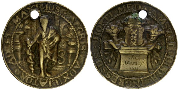 Collegium Medicum toegangspenning Hortus Medicus t.n.v. J.G. Massop, 1811, objectnr PA 1106