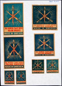 Collectie NMvWereldculturen, TM-6477-178, Etiketten van luciferdoosjes, 1900-1949