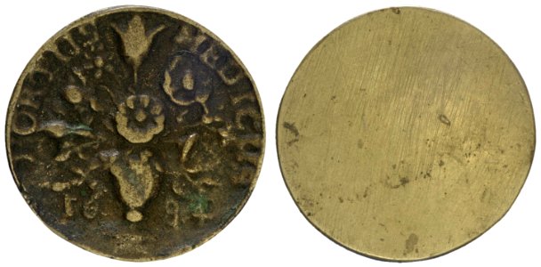 Collegium Medicum toegangspenning Hortus Medicus, objectnr PA 1123