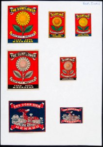Collectie NMvWereldculturen, TM-6477-2, Etiketten van luciferdoosjes, 1900-1949