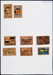Collectie NMvWereldculturen, TM-6477-38, Etiketten van luciferdoosjes, 1900-1949