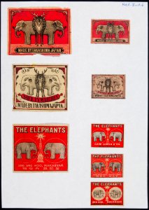 Collectie NMvWereldculturen, TM-6477-52, Etiketten van luciferdoosjes, 1900-1949