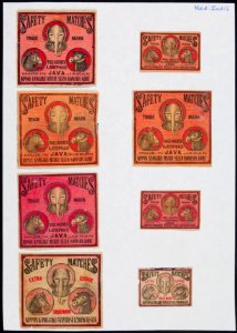 Collectie NMvWereldculturen, TM-6477-56, Etiketten van luciferdoosjes, 1900-1949