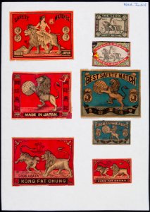 Collectie NMvWereldculturen, TM-6477-63, Etiketten van luciferdoosjes, 1900-1949