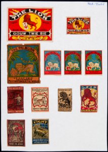 Collectie NMvWereldculturen, TM-6477-67, Etiketten van luciferdoosjes, 1900-1949