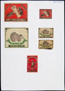 Collectie NMvWereldculturen, TM-6477-74, Etiketten van luciferdoosjes, 1900-1949