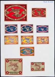 Collectie NMvWereldculturen, TM-6477-85, Etiketten van luciferdoosjes, 1900-1949