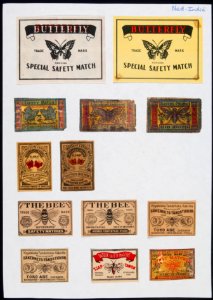 Collectie NMvWereldculturen, TM-6477-96, Etiketten van luciferdoosjes, 1900-1949