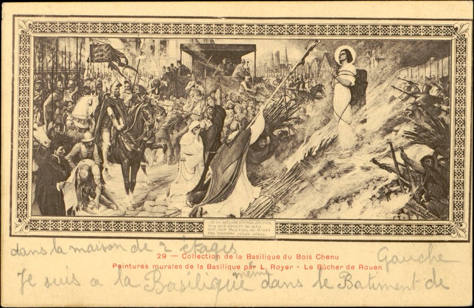 Collection de la Basilique du Bois Chenu, Peintures murales de la Basilique par L. Royer, le Bûcher CP 5507 PR