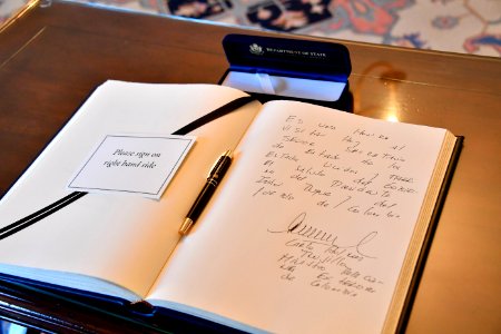 Colombian Foreign Minister Trujillo Signs the Secretary's Guestbook