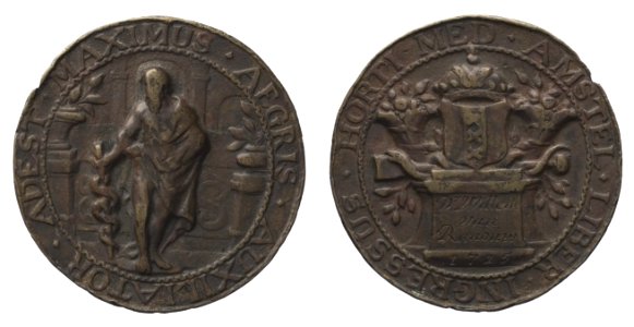 Collegium Medicum toegangspenning Hortus Medicus t.n.v. dr. Willem van Ranouw, 1715 (1673-1724), objectnr PB 94