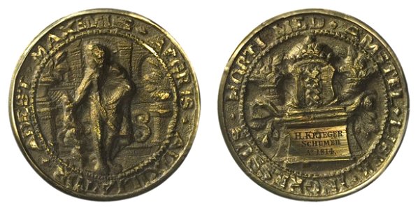 Collegium Medicum toegangspenning Hortus Medicus t.n.v. H. Krieger Schumer, Ao 1814, objectnr PA 2795