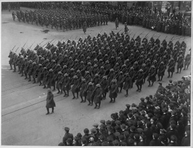 Colonel Hayward's Hell Fighters in parade. The famous 369th Infantry of (African American) fighte . . . - NARA - 533518 photo