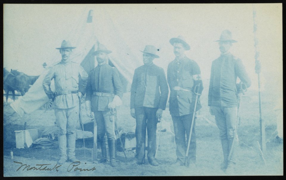 Colonel George Harries with staff at Rough Riders military camp, Montauk Point, New York LCCN2013651522