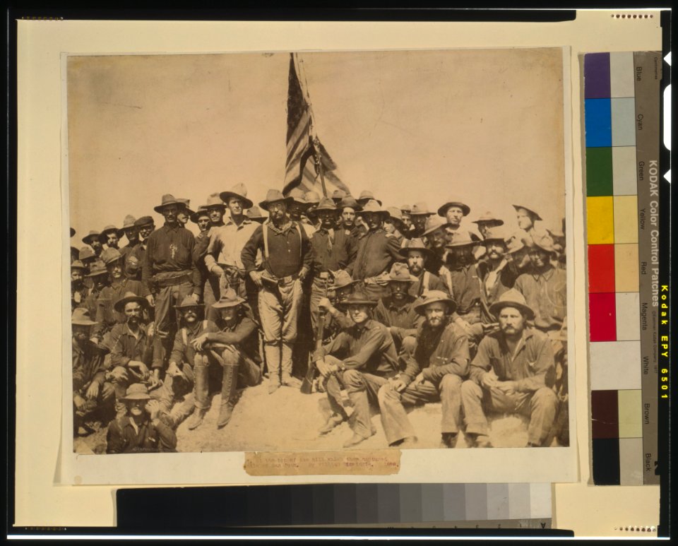 Colonel Roosevelt and his Rough Riders at the top of the hill which they captured, Battle of San Juan) - by William Dinwiddie LCCN96521936