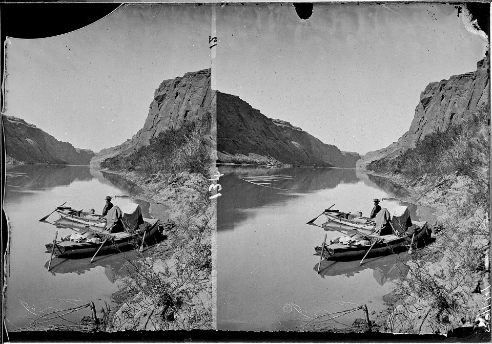 Colorado River. Near upper end of the canyon. Boats of the Powell Expedition of 1872 pictured. Beaman photo.... - NARA - 517970