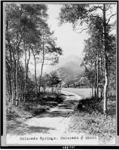 Colorado Springs, Colorado. Dirt road in foreground and mountain in background LCCN90715352