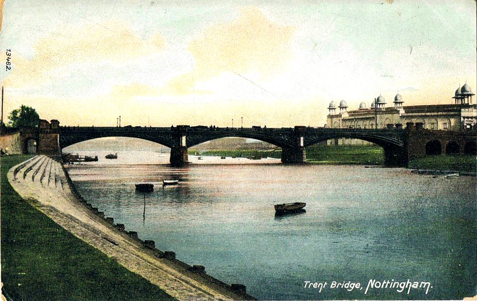 Coloured postcard of Trent Bridge