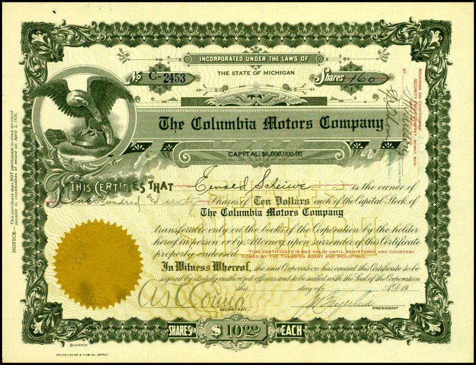 Columbia Motors Comp 1921