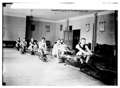 Columbia Squad at rowing machines LCCN2014690021