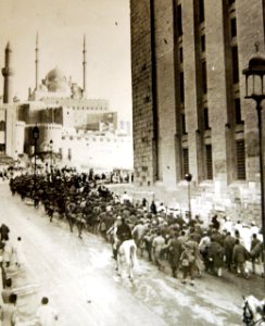 Column of Axis prisoners captured in Libya marching near Citadel of Cairo, Egypt, WWII (37245567345)
