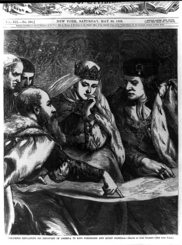Columbus explaining his discovery to King Ferdinand and Queen Isabella - drawn by John Gilbert. LCCN2006683687