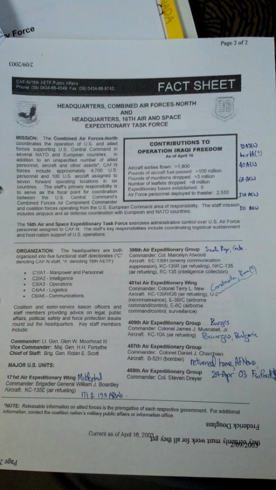 Combined Air Forces North Fact Sheet April 2003