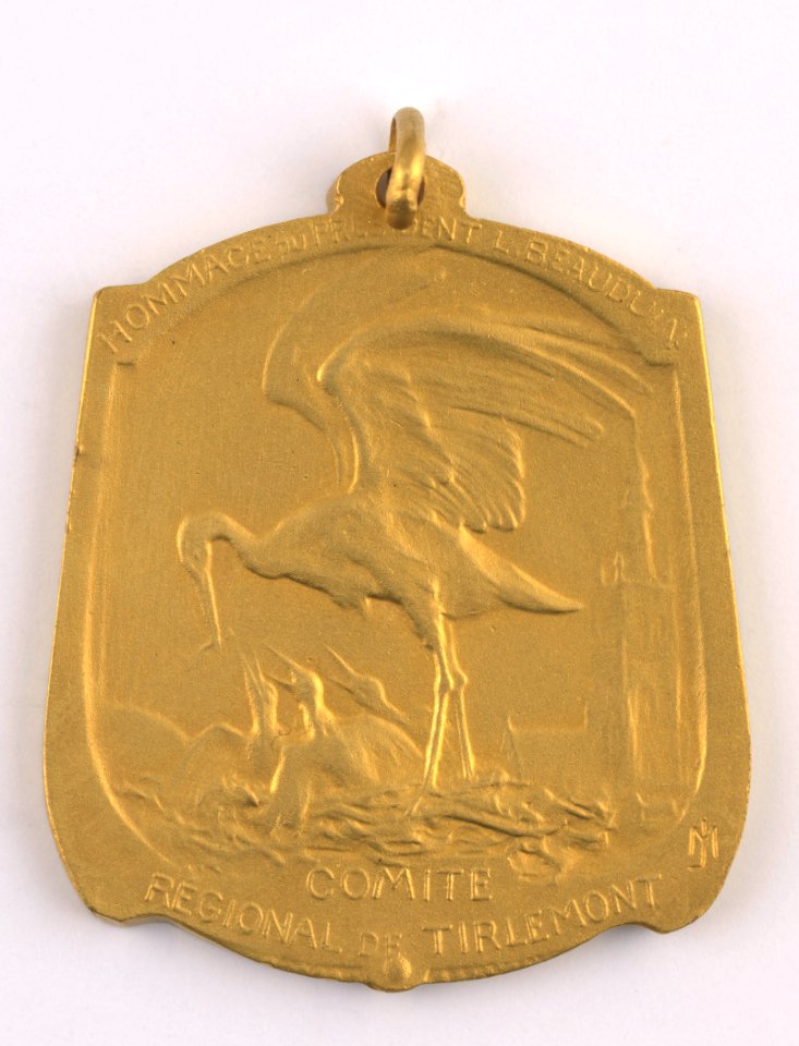 Comité régional de secours et alimentation de Tirlemont - Hommage du Président L. Beauduin, medal by Jacques Marin (1877-1950), Belgium, 1919, Coins and Medals Department of the Royal Library of Belgium, 2Lef86 - 58 (verso)
