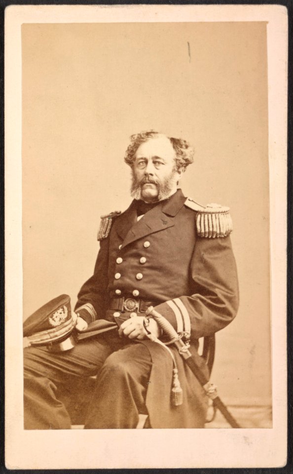 Commander James H. Strong of U.S.S. Mohawk, Flag, and Monongahela in uniform with sword) - J. Gurney & Son, 707 Broadway, N.Y LCCN2015648999