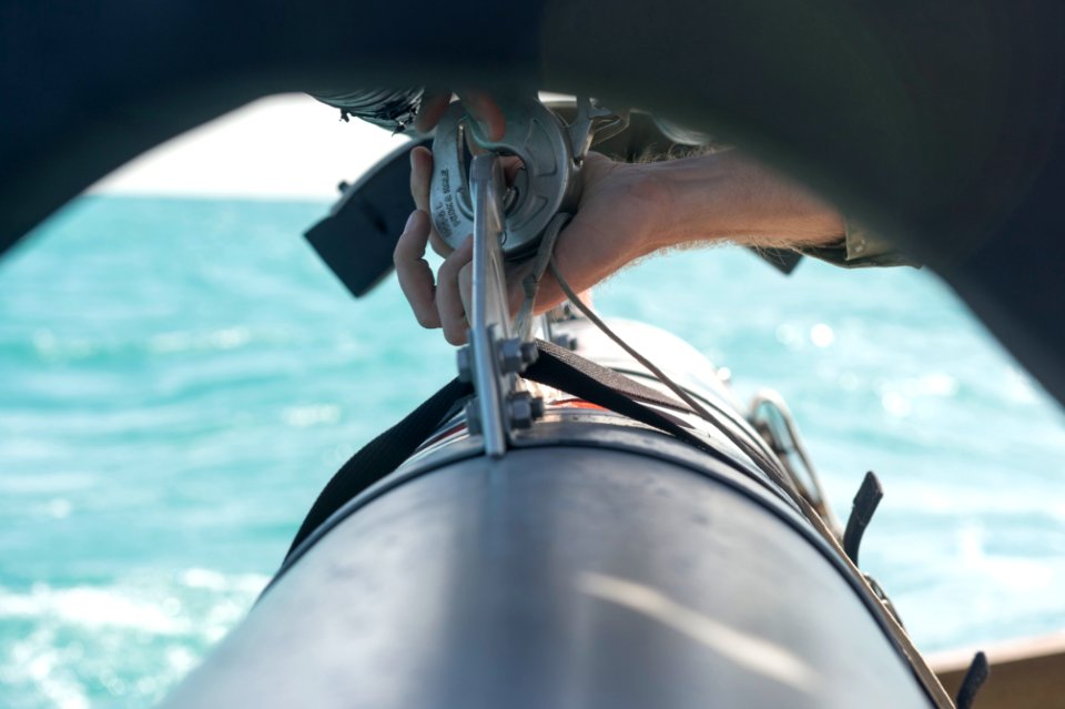 Commander, Task Group 56.1 Mine Countermeasure Platoon 601 launches and recovers Mark 18 Mod 2 Kingfish Unmanned Underwater Vehicles 141201-N-MF909-154